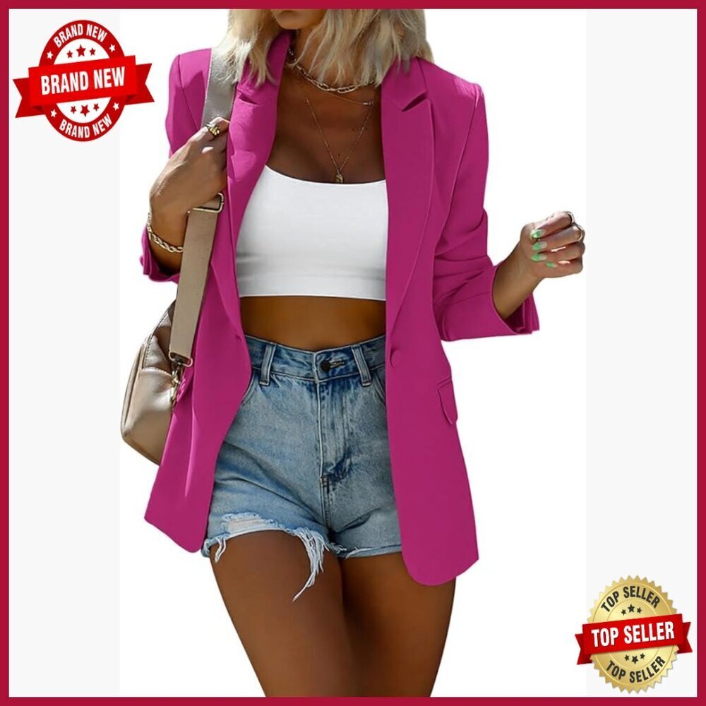 Oversized Blazer with Button Front, Padded Shoulders, Lined Twill Fabric